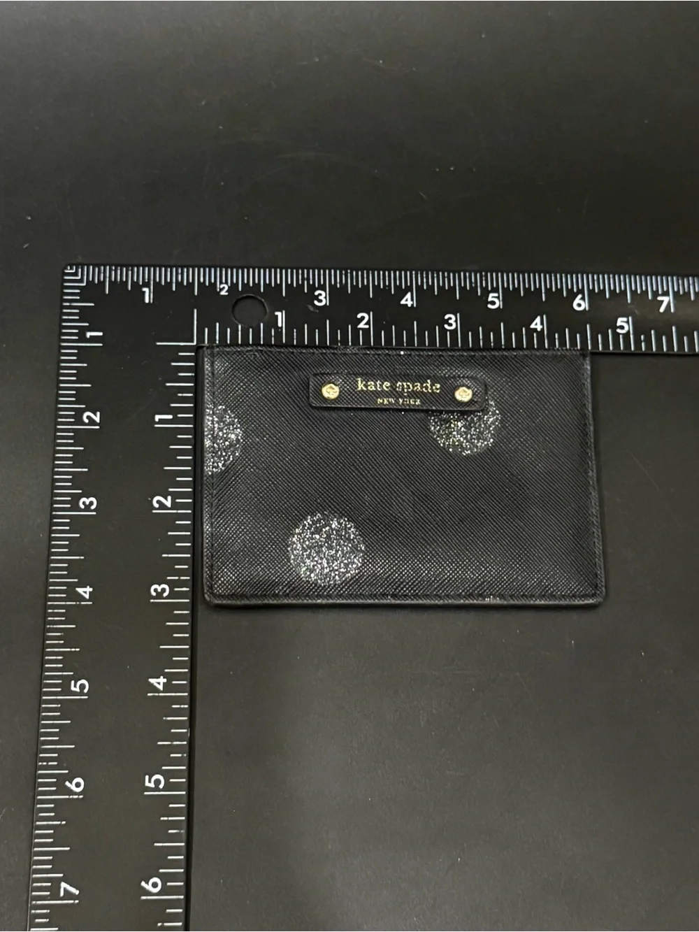 KATE SPADE Haven Lane Graham Glitter Black Crossgrain Leather Card Case Wallet
